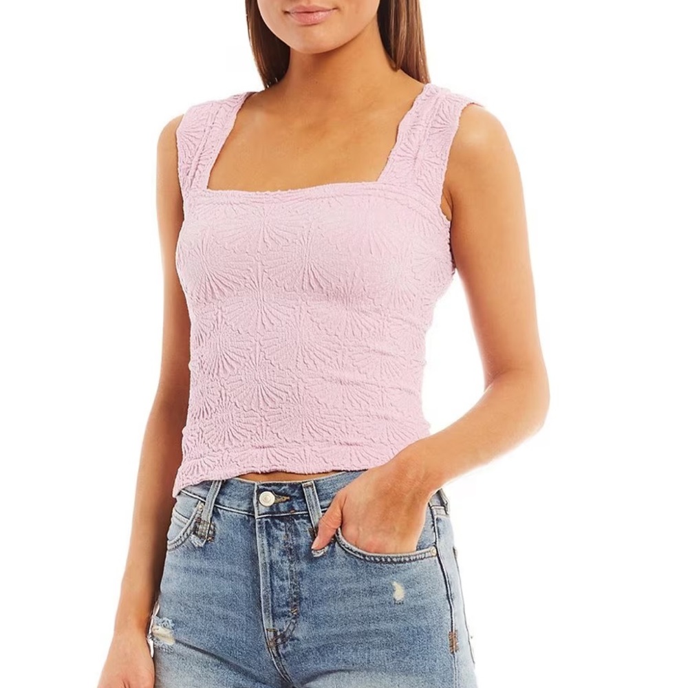 Free People Love Letter Jacquard Floral Square Neck Wide Strap Cami - XS/S Pink